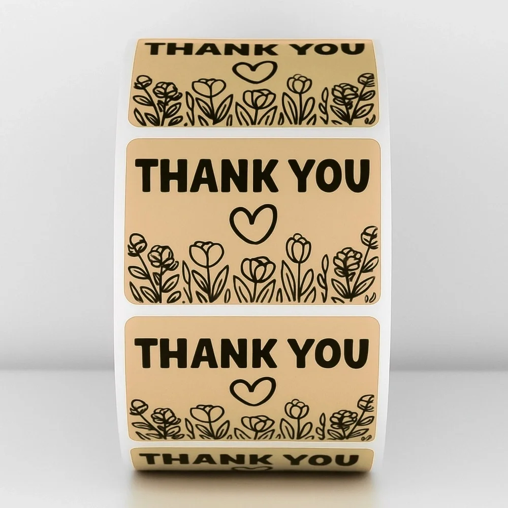 Thank You Stickers – Green Floral Design – Small Business Packaging Labels NEW